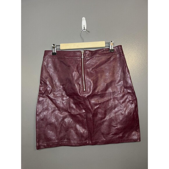 Zeagoo Skirt Womens Large Burgundy Faux Leather Mini Zip Back Lined Bodycon - Picture 2 of 5